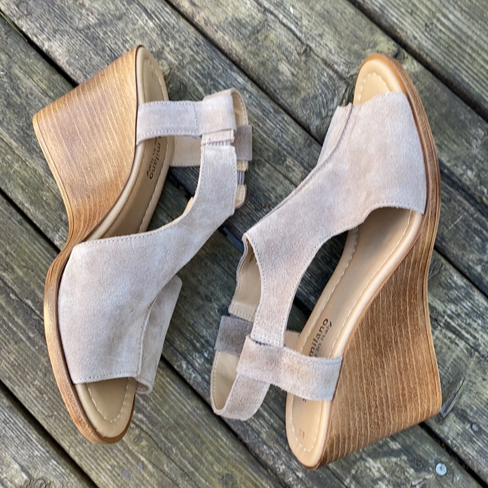 Italian Wedge Heels Peep Toe Suede